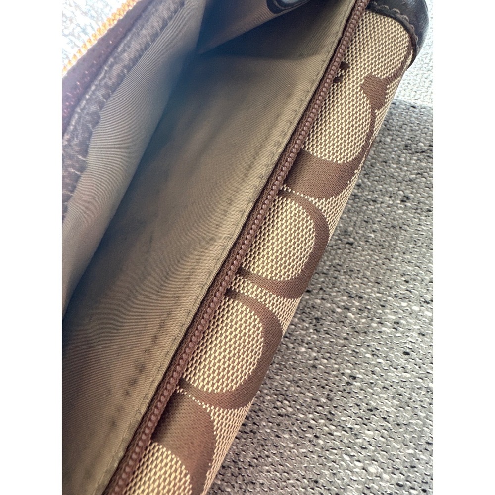 Coach Signature C Monogram Brown Leather Trim Wallet Clutch trifold Y2K vintage‎ - Picture 3 of 6